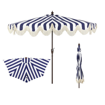 Beverly 9 ft. Designer Classic Scalloped Fringe Half Market Patio Umbrella